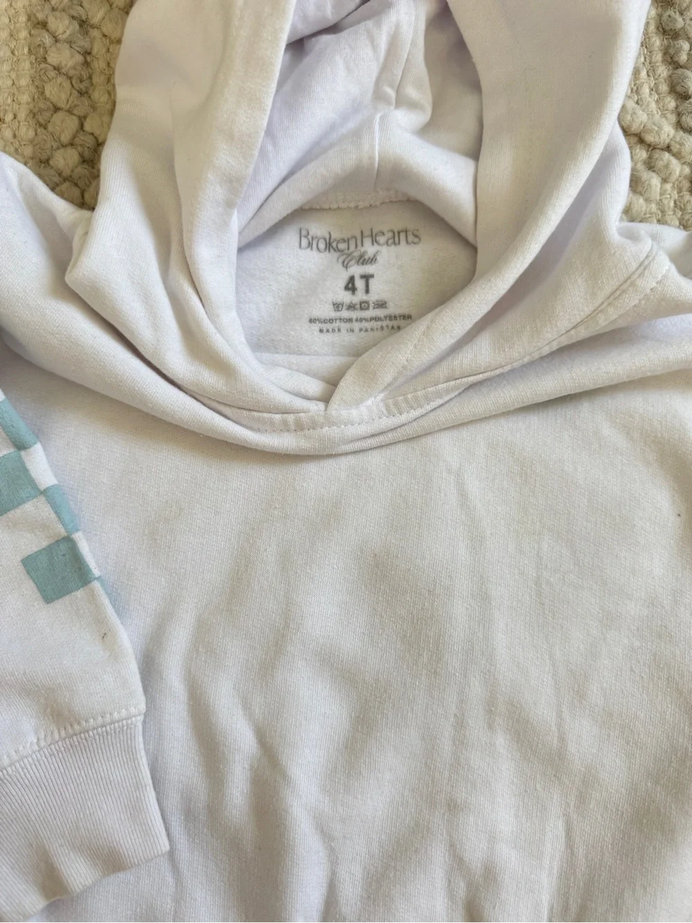Kids Broken  Heart White Hoodie with Mint Heart Accent